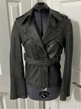 All Saints Mini Mac leather jacket in dark grey/faded black